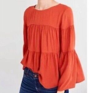Madewell Burnt Orange Tiered Peasant Top w/Flared Tiered Sleeves, Size Medium